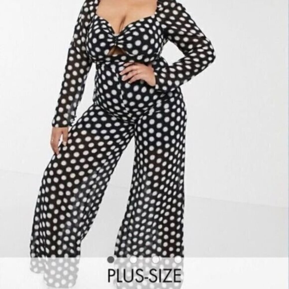 Dark Pink London Plus Size Cutout Polka Dot Jumpsuit